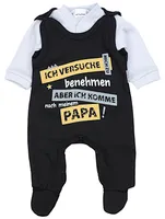 TupTam Unisex Baby Strampler Set Spruch Mamas & Papas Schatz, Farbe: Ich versuche mich zu benehmen... / Schwarz, Größe: 50