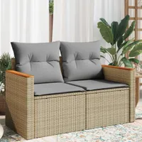 Gartensofa mit Kissen 2-Sitzer Beige Poly Rattan, Gartensofas 366109