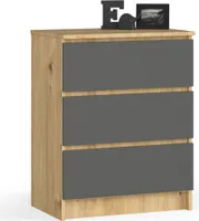 Kommode AKORD K60 Eiche Artisan 60 cm 3 Schubladen Front Graphitgrau B60 x H77 x T40 cm