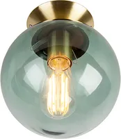 QAZQA - Art Deco Art Deco Deckenleuchte I Deckenlampe I Lampe I Leuchte messing mit grünem Glaslampenschirm - Pallon I Wohnzimmer I Schlafzimmer - Kugel I Kugelförmig - LED geeignet E27