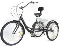 24" Dreirad Erwachsene Senioren 3 Räder 6 Gänge Fahrrad mit Einkaufskorb & Lampe 
