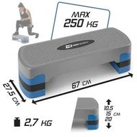 Hop-Sport Steppbrett für Zuhause – höhenverstellbarer Aerobic Stepper mit 3 Stufen für Fitness-Workout - grau/blau