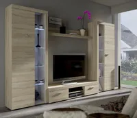 Wohnzimmer – Set Schrankwand Medienwand RUMBA XL eiche sonoma Wohnwand - zwei Vitrinen / TV-Lowboard / Wandregal