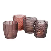 4tlg. Windlicht MARILU vintagerosa violett Muster geriffelt aus Glas (4 Motive)