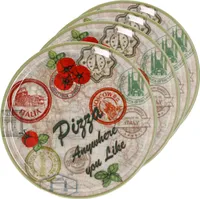 4er Set Pizzateller Moskau grün Ø 33 cm Servier-Platte XL-Teller Porzellan