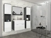 Minio, Badmöbel, Badezimmer, 4-Teilig Set, "MONAL", mit Waschbecken, Matera / Weiße Farbe