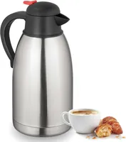 Thermoskanne, 2L Isolierkanne Edelstahl doppelwandige vakuumisolierte Karaffe Getränkekanne, Silber
