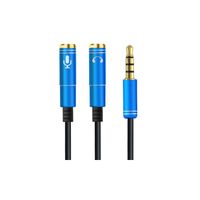 Audio Splitter Kabel Y Adapter Headset 3.5mm Klinke Stecker> 2x Buchse Blau