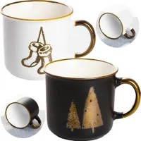 2X Becher Weihnachtsbecher 400 Ml Weihnachten Weihnachtsbaum Keramik Schwarz/Weiß