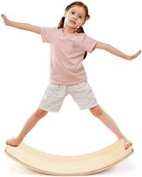 COSTWAY 90 x 40cm Balance Board, Balancierbrett aus Holz, Wackelbrett bis 220kg belastbar, Kurviges Board für Kinder und Erwachsene