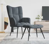 vidaXL Relaxsessel mit Hocker Dunkelgrau Samt