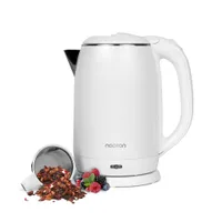Noaton K1W Basic, Elektrische Wasserkocher, Kapazität 2L, Doppelwand-Design, Edelstahl, 1500 W, Leise, 360°-Sockel, BPA frei, Weiß