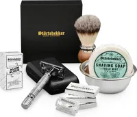 Störtebekker® Premium Rasierset - Rasierhobel Silber – inkl. Echtlederetui (Schwarz) - Rasierseife Fresh Mint Duft - Rasurset / Bartpflege Set