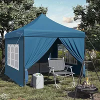 WOLTU Pavillon, 3x3 m, Partyzelt mit 4 Seitenwänden Reißverschlusstür Fenster, Blau