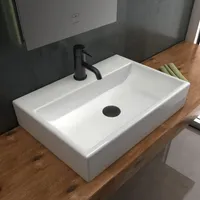 Alpenberger Keramik Hänge – Aufsatzbecken | Aufsatzwaschbecken Eckig mit Lotus Effekt | Waschbecken 52 cm Breit mit Hahnloch für Armatur