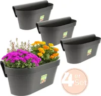 4x Geländerkasten Balkon mit Wasserspeicher Blumentopf Zaun Blumenkasten Geländer Balkontopf Balkonkasten Anthrazit