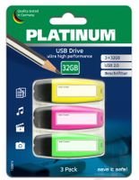 3er Pack Platinum 3x 32GB USB-Stick mit Beschriftungsfeld -  Farbige USB 2.0 USB Flashspeicher in Textmarker-Optik