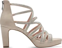 MARCO TOZZI Damen Sandalette Kreuzriemen Glitzer Reißverschluss 2-28372-42, Größe:41 EU, Farbe:Beige
