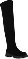 VAN HILL Damen Leicht Gefüttert Overknees Stiefel Profil-Sohle Schuhe 838114, Farbe: Schwarz Velours, Größe: 39
