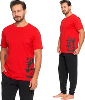 Moraj piżama męska długa z krótkim rękawem bawełniana bielizna nocna 3600-003, czerwony, 4XL