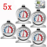 5x Refrigerator Thermometer Stainless Steel Kitchen Thermometer, Kühlschrankthermometer Large Dial with Red Display, Temperature Meter for Refrigerators