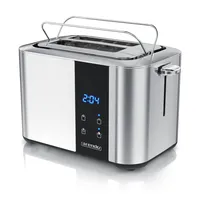 Arendo Toaster 2 Scheiben, Langschlitz, Edelstahl, 850W, Touch-Bedienung, Display mit Restzeitanzeige, Brötchenaufsatz, Auftaufunktion, Wärmeisolierendes Gehäuse, silber