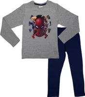 Marvel Spiderman Schlafanzug für Jungen Kinder Pyjama Set Langarm Oberteil mit Hose Grau/Blau, Größe:122-128