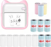 Mini fototiskárna Bluetooth termotiskárna 203 dpi s 5 rolemi samolepicího termopapíru, 9 rolemi nelepicího termopapíru, kompatibilní se systémem Android iOS pro obrázkové štítky, seznamy pro kutily, poznámky, deník, účtenkový papír