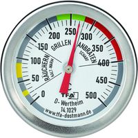 TFA Dostmann 141029 BBQ Thermometer, 14.1029, zur Garraumtemperaturmessung, für den Grill/Smoker, aus Edelstahl, 18/8, Silber, Ø 52 x H 67 mm