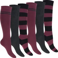 Footstar Damen Kniestrümpfe geringelt (6 Paar) - Bordeaux 39-42