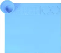 Wiederverwendbare Silikon-Bastelmatte, Kinder-Silikon-Kunstmatte mit faltbarem Becher- und Pinselhalter, Farbtrenner - ARTMAT Blau