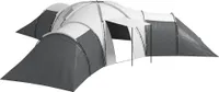 Outsunny Tunnelzelt, Campingzelt für 6-9 Personen, Familienzelt mit 3 Schlafzimmern, Wohnzimmer, Veranda, Tragetasche, 2000mm Wasserabweisend Oxford,