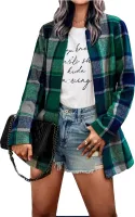 ASKSA Damen Hemdjacke Kariert Flanell Warme Bluse mit Taschen Hemd Jacke Freizeithemd, Grün, M