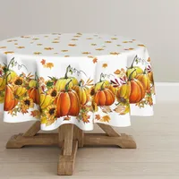 Herbst Tischdecke Rund 120 cm Orange Sonnenblumen Ahornblätter