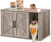 Feandrea Katzentoilette, Katzenklo-Schrank modern, Vordereingang, mit Doppeltür und Griffen Greige meliert