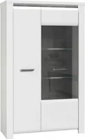 Furniture24 Vitrine Brugia BUGV621LB, Schrank, Hochschrank, Vitrinenschrank, 2 Türiger mit 2 Glasboden, Weiß Hochglanz, mit Led Beleuchtung ohne Glasboden Beleuchtung