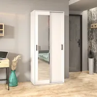 90 cm Garderobenschrank Lang Garderobe mit Schwebetüren Schrank mit Spiegel für Schlafzimmer, Farbe: Weiß