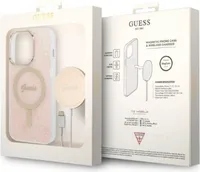 Guess Bundle Pack MagSafe 4G - MagSafe iPhone 14 Pro Tasche + Ladegert-Set (rosa/gold)