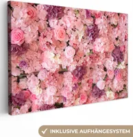 MuchoWow® - Leinwandbilder - Blumen - Rosa - Rosen, Wandbild, Wanddeko Bilder Wohnzimmer, 90x60 cm
