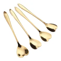 4pcs/Set schöne Blumenform Kaffeelöffel langer Griff Ergonomisch Edelstahl Dessertlöffel für Zuhause-Golden