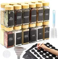24er Set Gewürzgläser 120ml Eckig Glas Streueinsatz Etiketten Holzdeckel