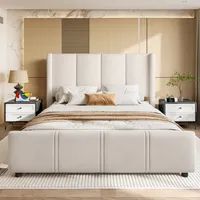LVHOM Polsterbett 140x200cm mit USB und hohen Kopfteil, Mid Century Doppelbett mit Lattenrost, Jugenbett mit Metallrahmen, Bettgestell Samt, Beige LVHOM Polsterbett 140x200cm mit USB und hohen Kopfteil, Mid Century Doppelbett mit Lattenrost, Jugenbett mit Metallrahmen, Bettgestell Samt, Beige