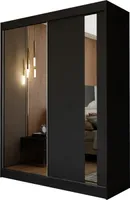 Masseno Schiebetürenschrank GRAZIA 150 cm Kleiderschrank Schlafzimmer Schrank 2-türig mit Spiegel Schwarz