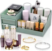 Organizér na make-up, organizér na kozmetiku s 2 zásuvkami a priehradkami rôznych veľkostí, na make-up a šperky, 26x16x12 cm Zelená Retoo