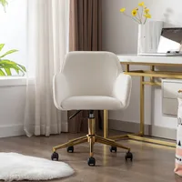 MODFU Drehstuhl Höhenverstellbarer mit goldenen Beinen für das Home-Office für das Innenbüro , Samtstoff material Weiß