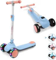 BremToy Kinder Scooter mit höhenverstellbarem Lenker, Tretroller mit LED-Rädern, faltbarer Kickscooter für Kinder von 2-12 Jahren, Blau