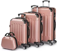 FCH Gepäcksets 4 Teilig Kofferset mit Beautycase ABS Koffer Trolleys Hartschalenkoffer Reisekoffer mit 4 Rollen, Kofferset-XL-L-M-Kosmetikkoffer