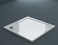 doporro Duschtasse Duschwanne 70x70x4 flach aus Acryl in Weiß Quadratisch DIN-Anschlüsse für bodenebene Montage geeignet Faro1