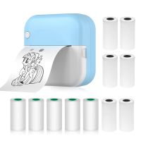 Mini-Drucker, Thermodrucker, Bluetooth Fotodrucker fuer Smartphone mit 6 Papierrollen 57 mm + 5 selbstklebende Papierrollen, kompatibel mit iOS Android,Blau