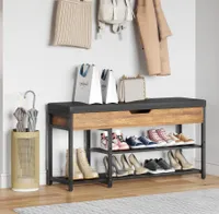 Mondeer Schuhbank mit Stauraum und 3 offenen Fächern Schuhschrank mit Sitzkissen Sitzbank Schuhregal 96*30*50cm Vintagebraun